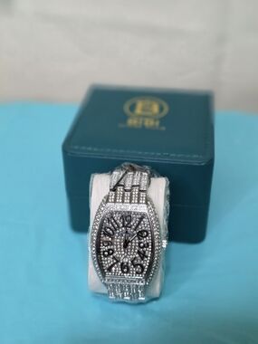 BiBi Silver Crystal-Accented Men's Dress Watch